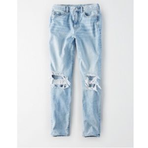 American Eagle Blue High Waisted Distressed Mom Jean